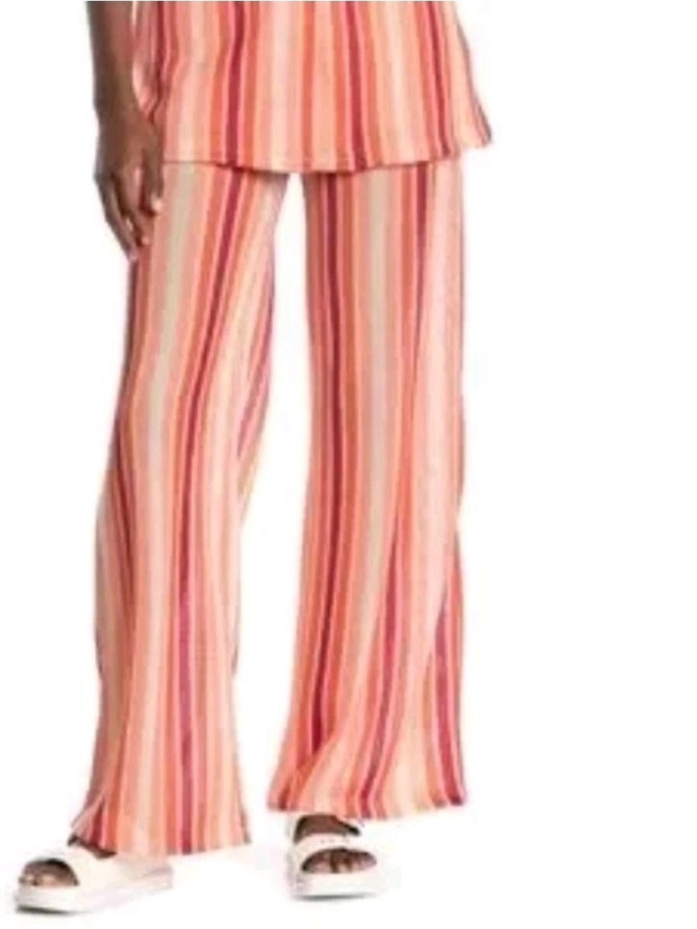 Free People Striped Pink Peach Wide-Leg Swim Coverup Pants